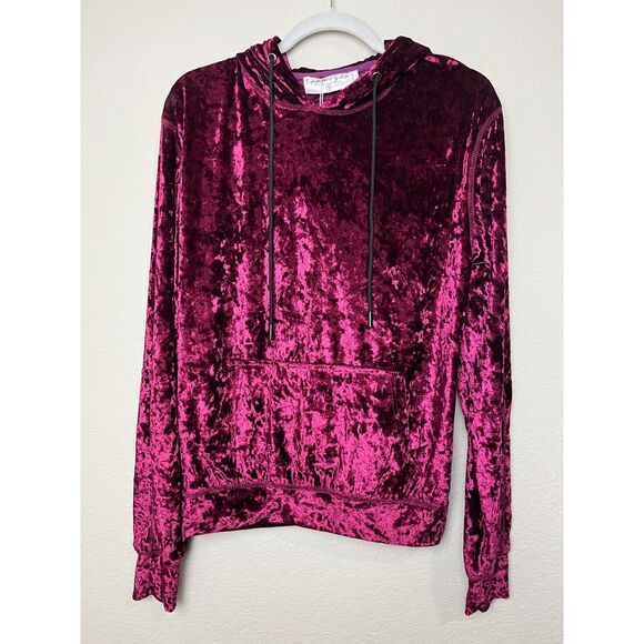 NWT Crushed Velvet Hoodie Burgundy Soft Luxe Velour by Emma & Sam Women S - Picture 1 of 6